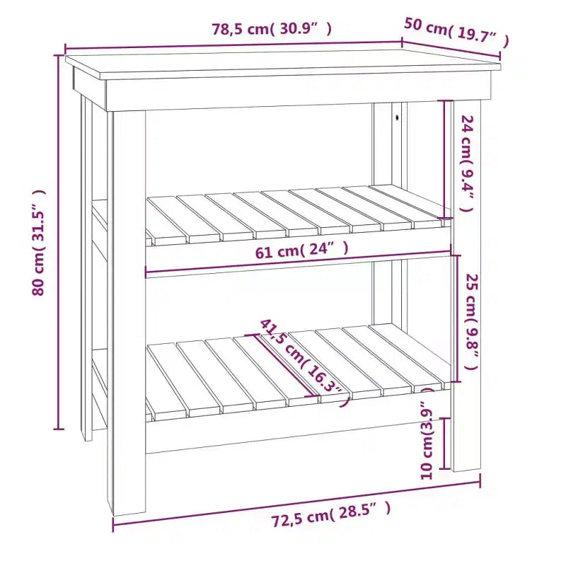 vidaXL Établi 30,9x19,7x31,5 Bois de pin massif