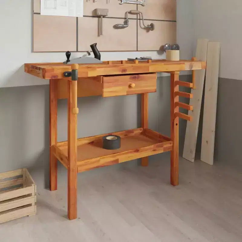 vidaXL Établi avec tiroir et étaux 124x52x83 cm Bois d'Acacia Massif