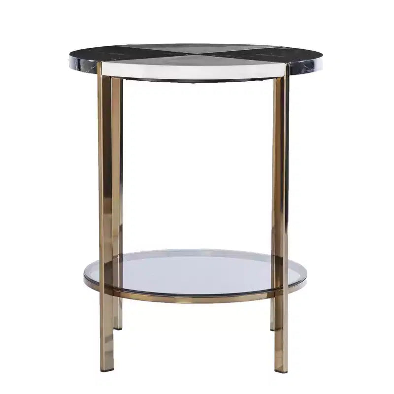 HomeRoots 24 Black Manufactured Wood And Iron Round End Table With Two Shelves