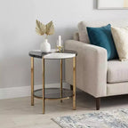 Table d'appoint ronde HomeRoots 24 en bois manufacturé noir et fer avec deux étagères