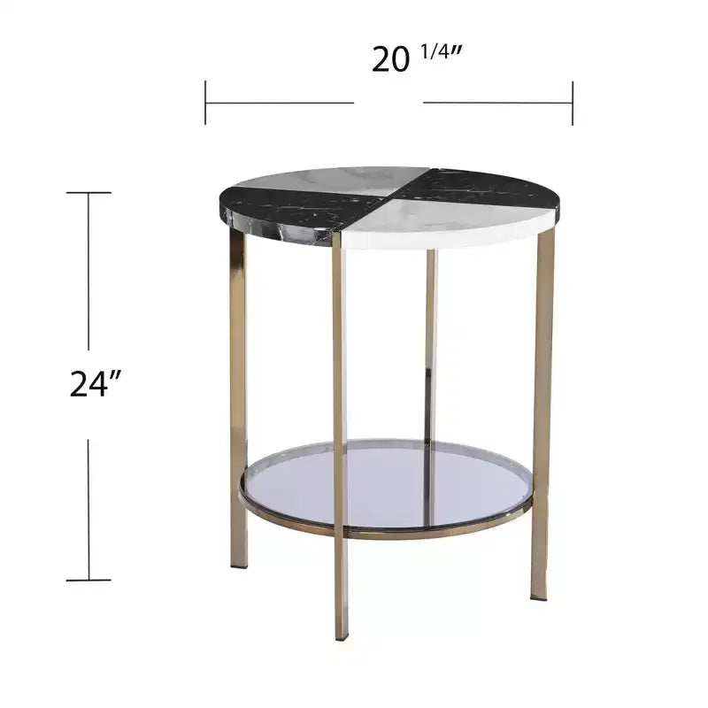 Table d'appoint ronde HomeRoots 24 en bois manufacturé noir et fer avec deux étagères