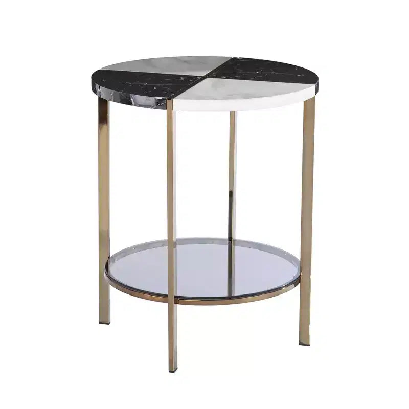 Table d'appoint ronde HomeRoots 24 en bois manufacturé noir et fer avec deux étagères