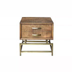 HomeRoots 21 Brass And Brown Solid Wood And Iron Square End Table With Drawer
