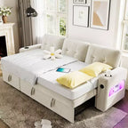 Canapé-lit 84 po avec rangement et station de recharge, Canapé sectionnel convertible avec lit gigogne, Canapé en velours pour salon