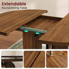 LinTimes 47-63 Table à Manger Ronde Extensible, Ferme en Bois pour 4 à 8 Personnes, Pieds Larges et Support Métallique Robuste, Gain de Place pour Cuisine et Appartement