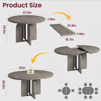 LinTimes 47-63 Table à Manger Ronde Extensible, Ferme en Bois pour 4 à 8 Personnes, Pieds Larges et Support Métallique Robuste, Gain de Place pour Cuisine et Appartement