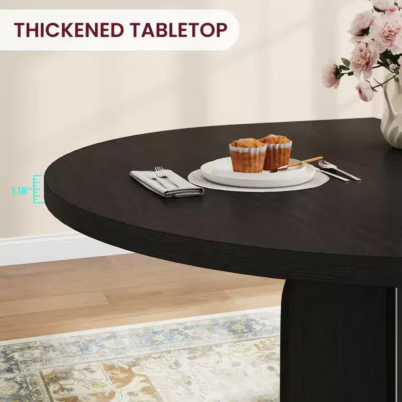 LinTimes 47-63 Table à Manger Ronde Extensible, Ferme en Bois pour 4 à 8 Personnes, Pieds Larges et Support Métallique Robuste, Gain de Place pour Cuisine et Appartement