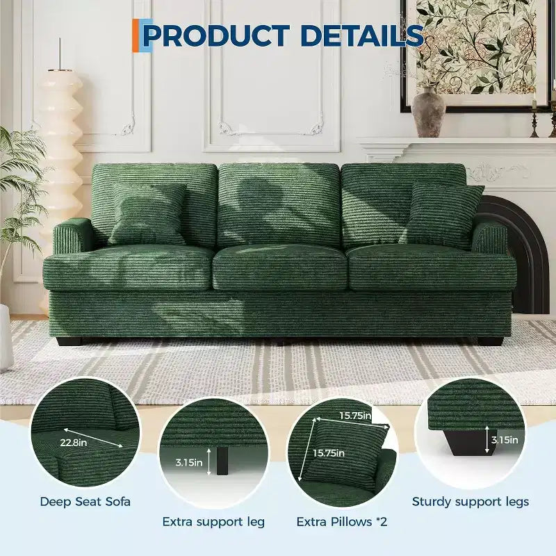 SunnyFurn 86 Canapé Nuage en Peluche, 3 Places avec Assise Profonde, 2 Coussins de Dossier Amovibles et Coussins Décoratifs pour Salon/Chambre/Appartements