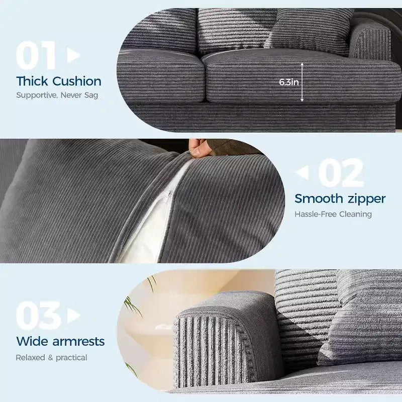 SunnyFurn 86 Canapé Nuage en Peluche, 3 Places avec Assise Profonde, 2 Coussins de Dossier Amovibles et Coussins Décoratifs pour Salon/Chambre/Appartements