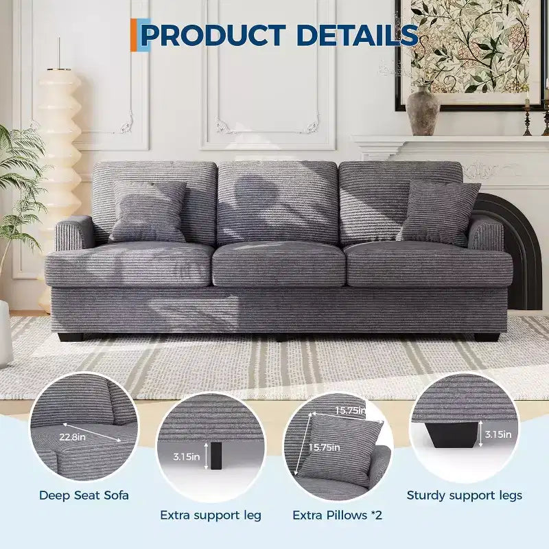 SunnyFurn 86 Canapé Nuage en Peluche, 3 Places avec Assise Profonde, 2 Coussins de Dossier Amovibles et Coussins Décoratifs pour Salon/Chambre/Appartements