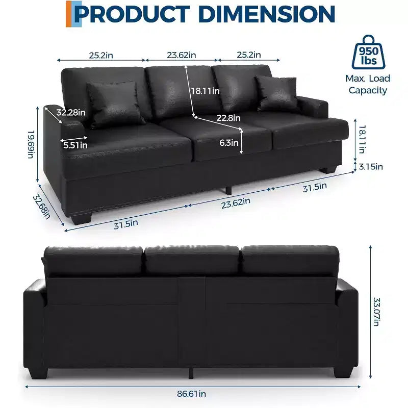 SunnyFurn 86 Canapé Nuage en Peluche, 3 Places avec Assise Profonde, 2 Coussins de Dossier Amovibles et Coussins Décoratifs pour Salon/Chambre/Appartements