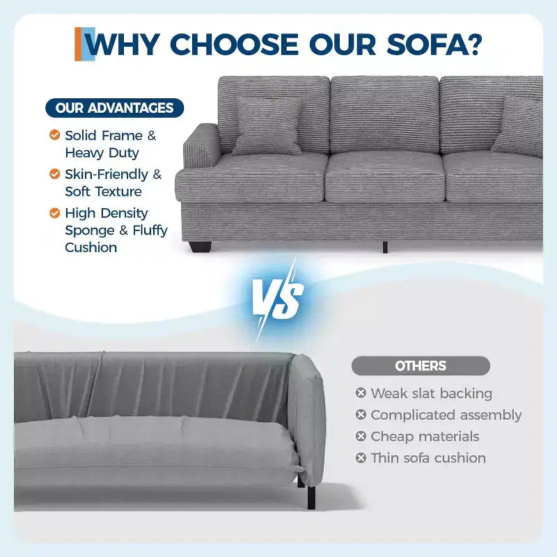 SunnyFurn 86 Canapé Nuage en Peluche, 3 Places avec Assise Profonde, 2 Coussins de Dossier Amovibles et Coussins Décoratifs pour Salon/Chambre/Appartements