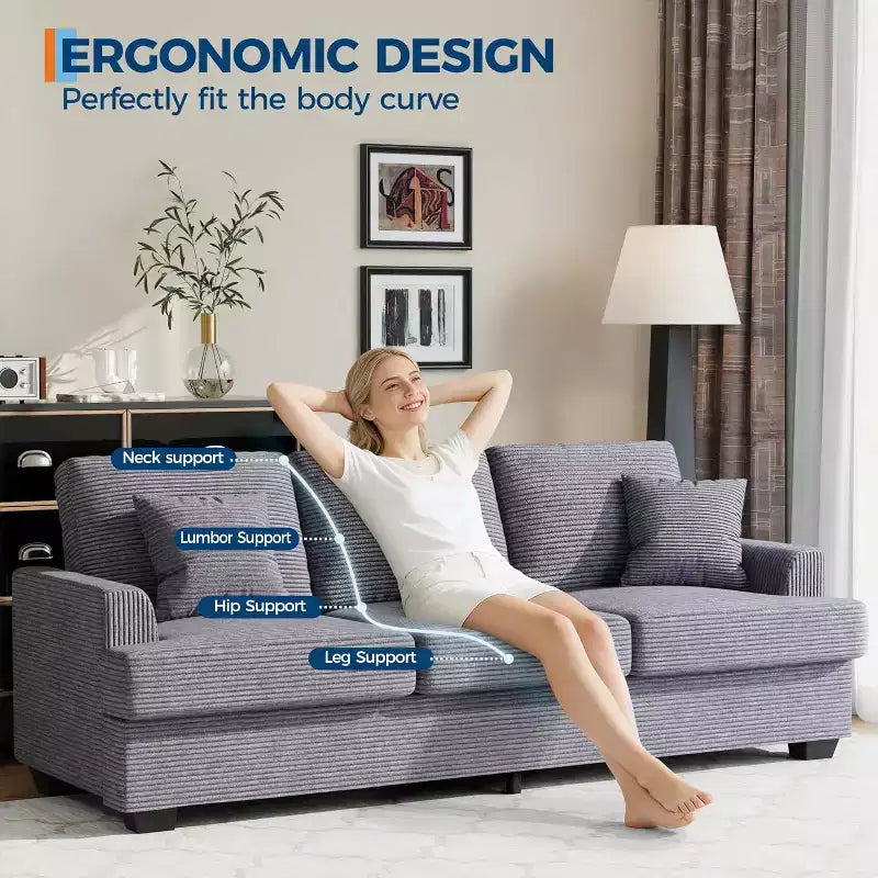 SunnyFurn 86 Canapé Nuage en Peluche, 3 Places avec Assise Profonde, 2 Coussins de Dossier Amovibles et Coussins Décoratifs pour Salon/Chambre/Appartements