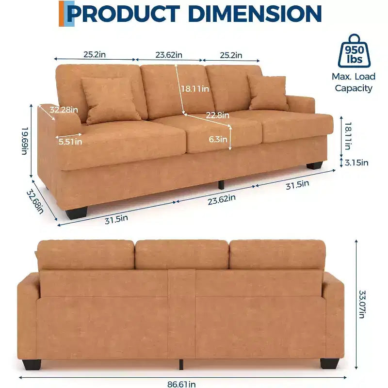 SunnyFurn 86 Canapé Nuage en Peluche, 3 Places avec Assise Profonde, 2 Coussins de Dossier Amovibles et Coussins Décoratifs pour Salon/Chambre/Appartements