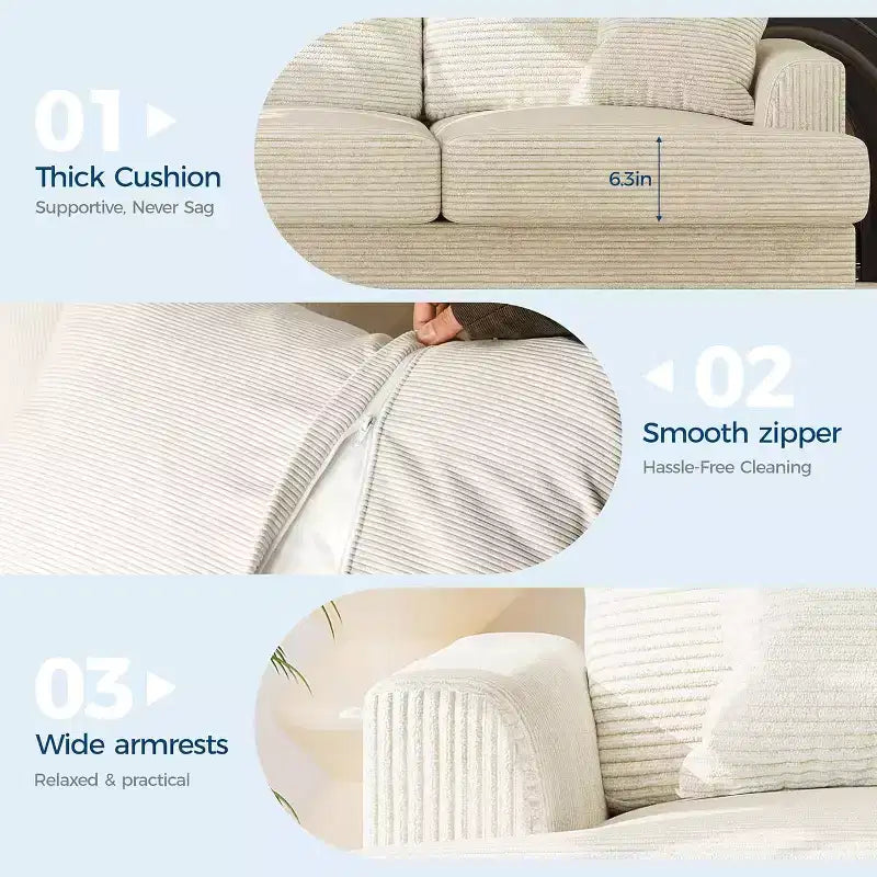 SunnyFurn 86 Canapé Nuage en Peluche, 3 Places avec Assise Profonde, 2 Coussins de Dossier Amovibles et Coussins Décoratifs pour Salon/Chambre/Appartements