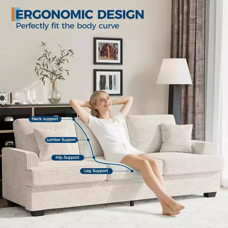 SunnyFurn 86 Canapé Nuage en Peluche, 3 Places avec Assise Profonde, 2 Coussins de Dossier Amovibles et Coussins Décoratifs pour Salon/Chambre/Appartements