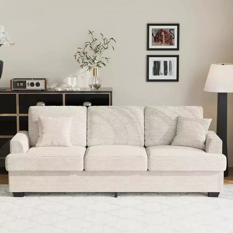 SunnyFurn 86 Canapé Nuage en Peluche, 3 Places avec Assise Profonde, 2 Coussins de Dossier Amovibles et Coussins Décoratifs pour Salon/Chambre/Appartements