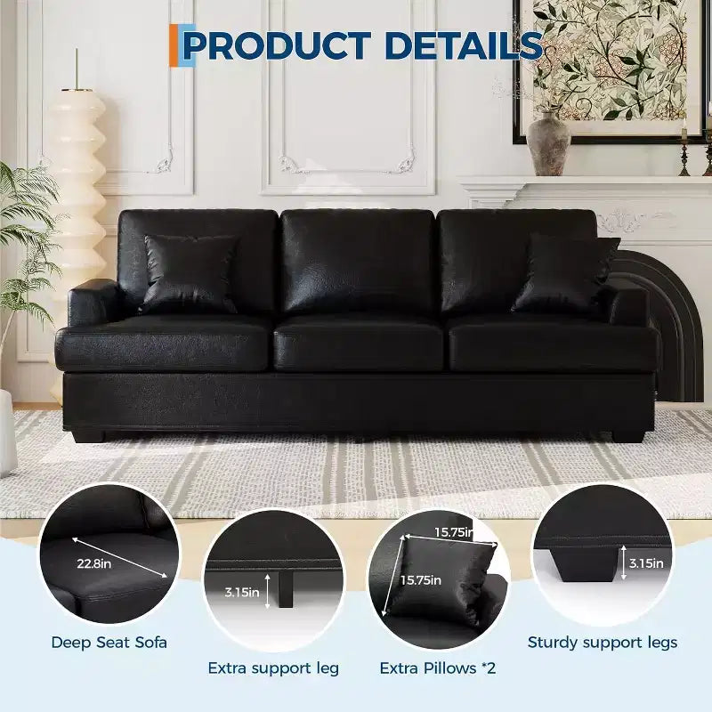 SunnyFurn 86 Canapé Nuage en Peluche, 3 Places avec Assise Profonde, 2 Coussins de Dossier Amovibles et Coussins Décoratifs pour Salon/Chambre/Appartements