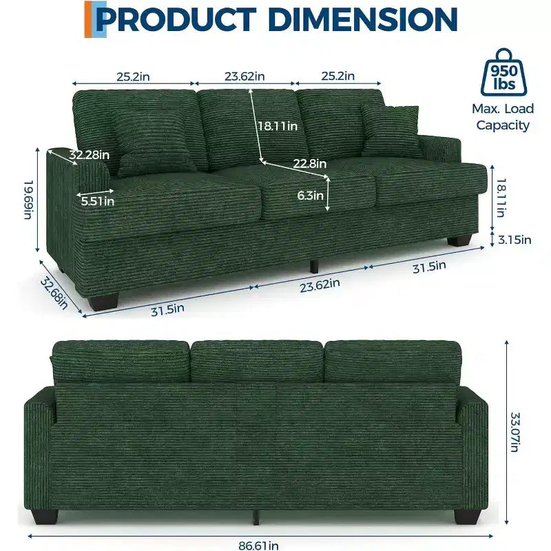 SunnyFurn 86 Canapé Nuage en Peluche, 3 Places avec Assise Profonde, 2 Coussins de Dossier Amovibles et Coussins Décoratifs pour Salon/Chambre/Appartements