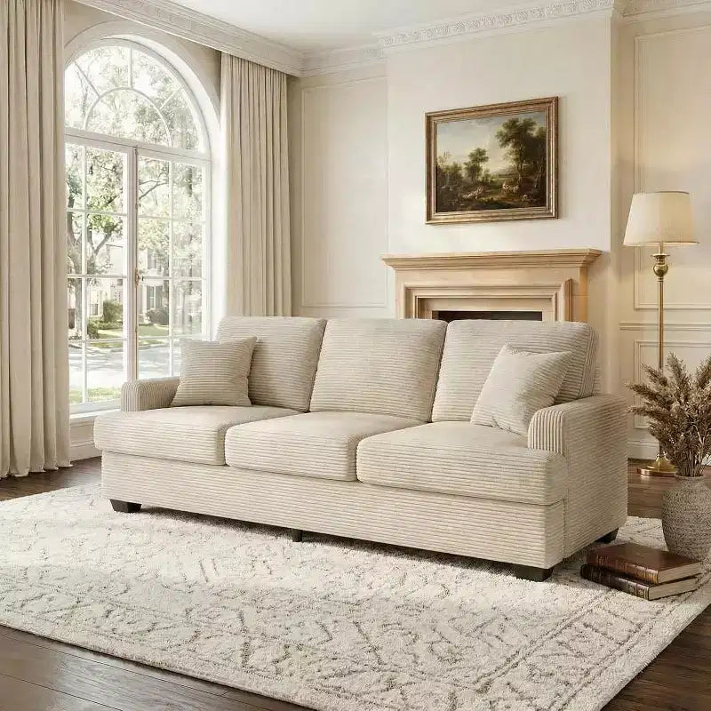 SunnyFurn 86 Canapé Nuage en Peluche, 3 Places avec Assise Profonde, 2 Coussins de Dossier Amovibles et Coussins Décoratifs pour Salon/Chambre/Appartements