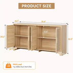 LinTimes Meuble de rangement en rotin naturel avec étagères, buffet à 4 portes, meuble TV console style bohème pour la maison
