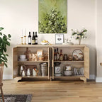 LinTimes Meuble de rangement en rotin naturel avec étagères, buffet à 4 portes, meuble TV console style bohème pour la maison