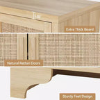 LinTimes Meuble de rangement en rotin naturel avec étagères, buffet à 4 portes, meuble TV console style bohème pour la maison