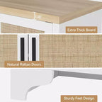 LinTimes Meuble de rangement en rotin naturel avec étagères, buffet à 4 portes, meuble TV console style bohème pour la maison