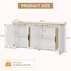 LinTimes Meuble de rangement en rotin naturel avec étagères, buffet à 4 portes, meuble TV console style bohème pour la maison