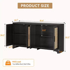 LinTimes Meuble de rangement en rotin naturel avec étagères, buffet à 4 portes, meuble TV console style bohème pour la maison
