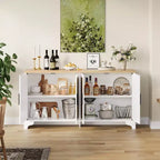 LinTimes Meuble de rangement en rotin naturel avec étagères, buffet à 4 portes, meuble TV console style bohème pour la maison