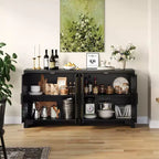 LinTimes Meuble de rangement en rotin naturel avec étagères, buffet à 4 portes, meuble TV console style bohème pour la maison