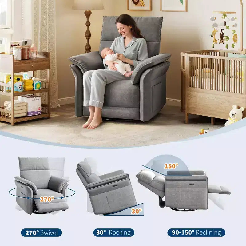 Fauteuil inclinable LinTimes Power Swivel Glider  Fauteuil inclinable individuel moderne, pivotant à 270°, accoudoirs incurvés à double couche, pour salon