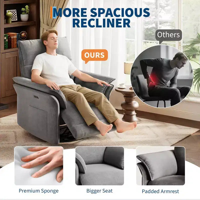 Fauteuil inclinable LinTimes Power Swivel Glider  Fauteuil inclinable individuel moderne, pivotant à 270°, accoudoirs incurvés à double couche, pour salon