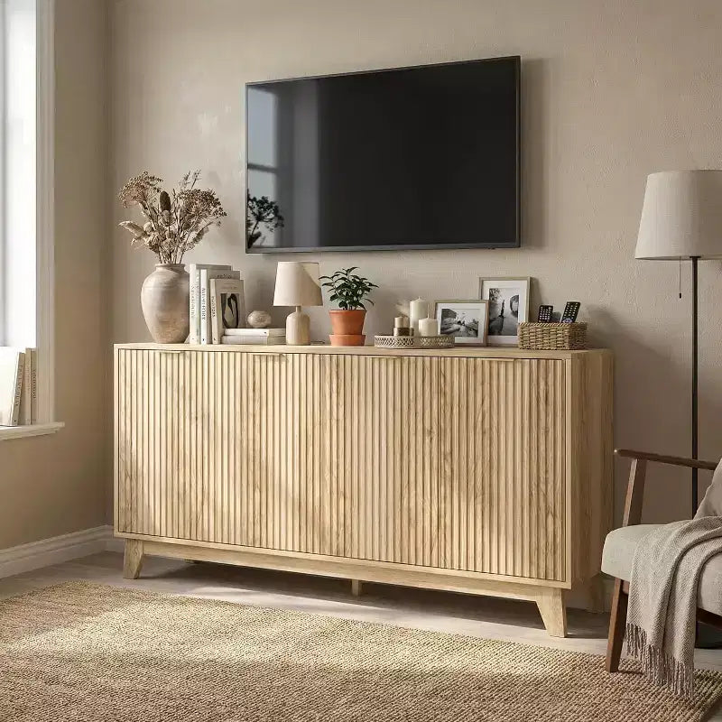 LinTimes 55 Fluted Sideboard Cabinet with Adjustable Shelves, Modern Storage for Living Room, Kitchen, Entryway