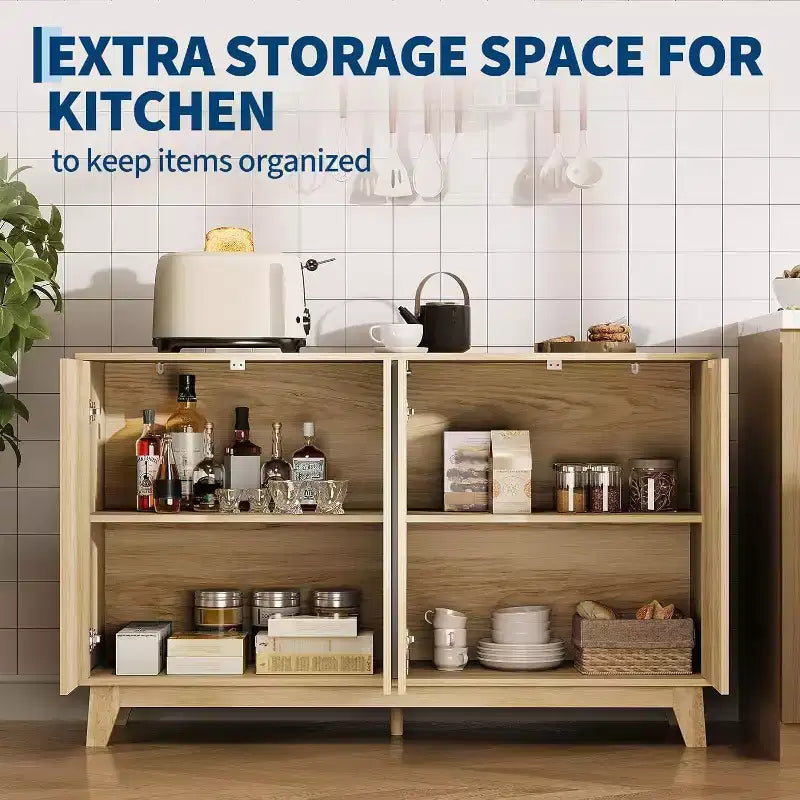 LinTimes 55 — Buffet cannelé avec étagères réglables, meuble de rangement moderne pour salon, cuisine, entrée