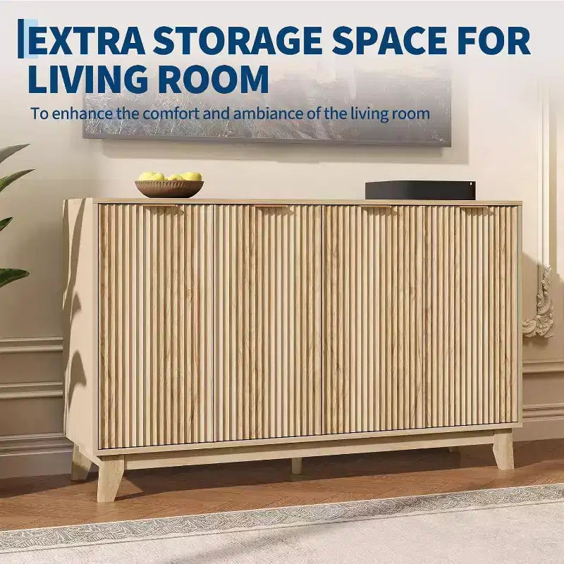 LinTimes 55 — Buffet cannelé avec étagères réglables, meuble de rangement moderne pour salon, cuisine, entrée