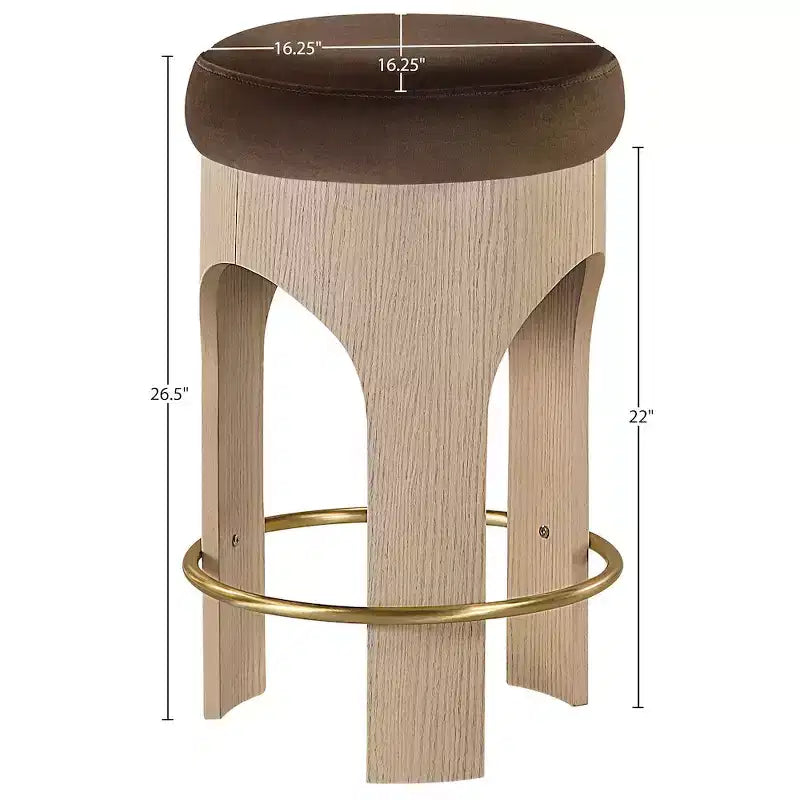 Tabouret de comptoir rembourré en velours Meridian Furniture Bocceli, finition naturelle