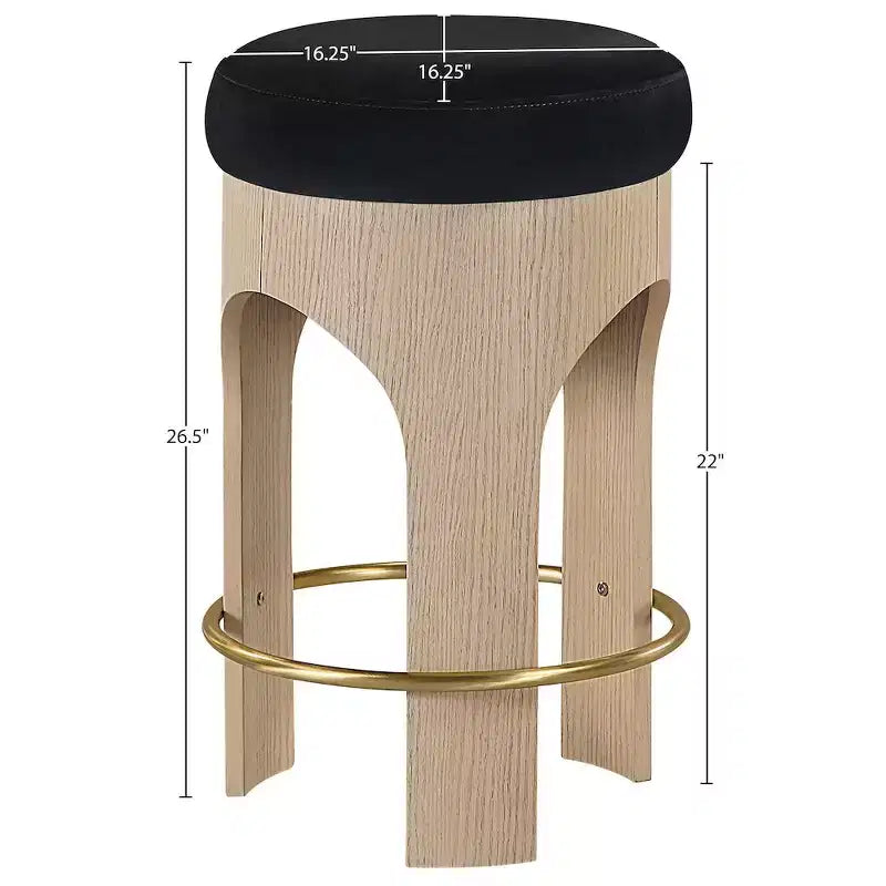 Tabouret de comptoir rembourré en velours Meridian Furniture Bocceli, finition naturelle