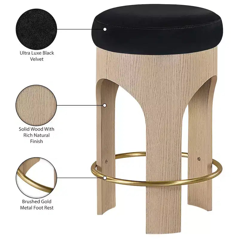 Tabouret de comptoir rembourré en velours Meridian Furniture Bocceli, finition naturelle