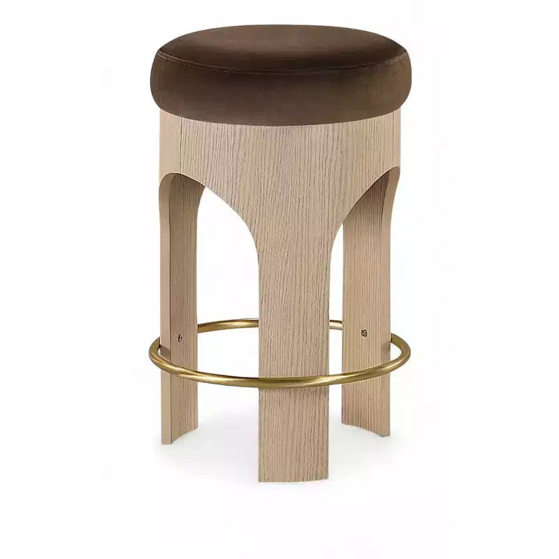 Tabouret de comptoir rembourré en velours Meridian Furniture Bocceli, finition naturelle