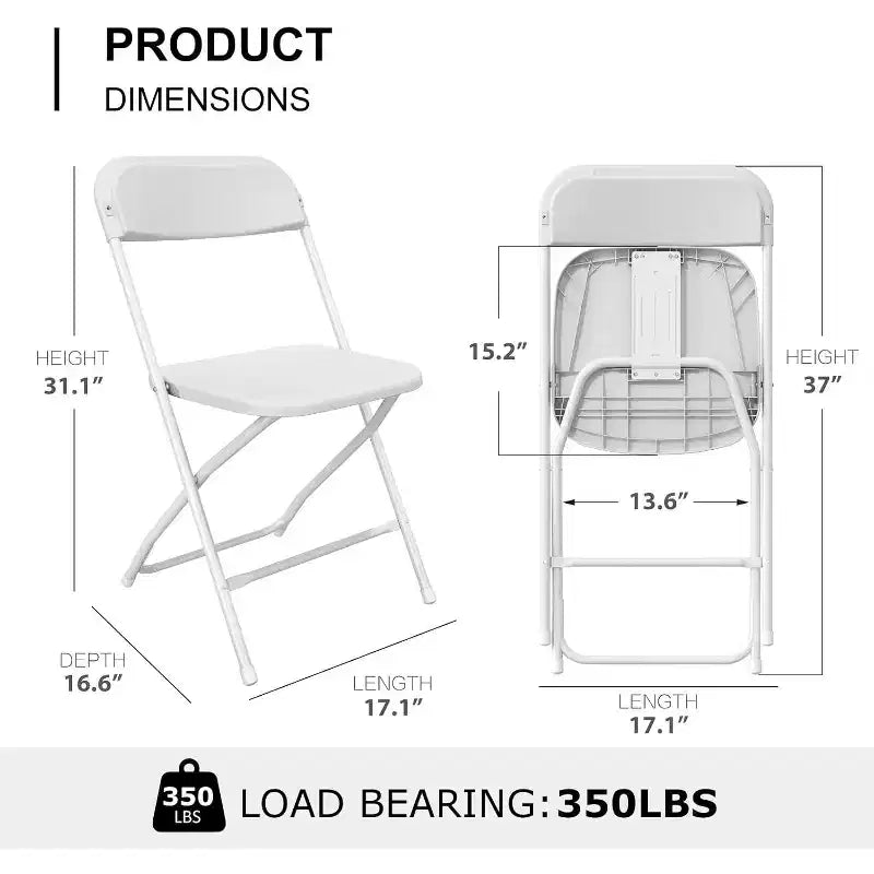 Chaise pliante en plastique, siège empilable portable avec cadre en acier, capacité de 159 kg pour bureau intérieur/extérieur, mariage, fête, cuisine, salle à manger