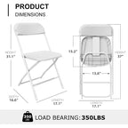 Chaise pliante en plastique, siège empilable portable avec cadre en acier, capacité de 159 kg pour bureau intérieur/extérieur, mariage, fête, cuisine, salle à manger