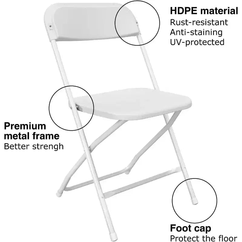 Chaise pliante en plastique, siège empilable portable avec cadre en acier, capacité de 159 kg pour bureau intérieur/extérieur, mariage, fête, cuisine, salle à manger