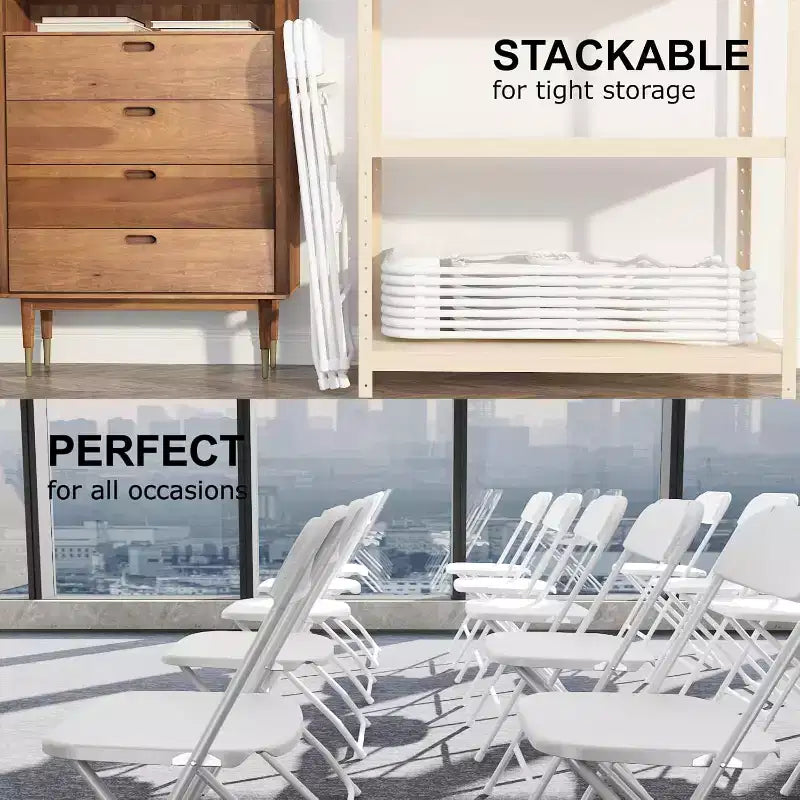 Chaise pliante en plastique, siège empilable portable avec cadre en acier, capacité de 159 kg pour bureau intérieur/extérieur, mariage, fête, cuisine, salle à manger