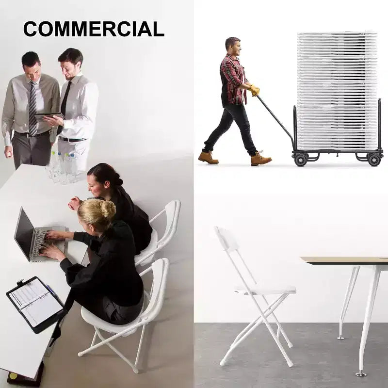 Chaise pliante en plastique, siège empilable portable avec cadre en acier, capacité de 159 kg pour bureau intérieur/extérieur, mariage, fête, cuisine, salle à manger