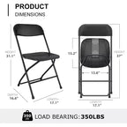 Chaise pliante en plastique, siège empilable portable avec cadre en acier, capacité de 159 kg pour bureau intérieur/extérieur, mariage, fête, cuisine, salle à manger