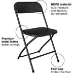 Chaise pliante en plastique, siège empilable portable avec cadre en acier, capacité de 159 kg pour bureau intérieur/extérieur, mariage, fête, cuisine, salle à manger