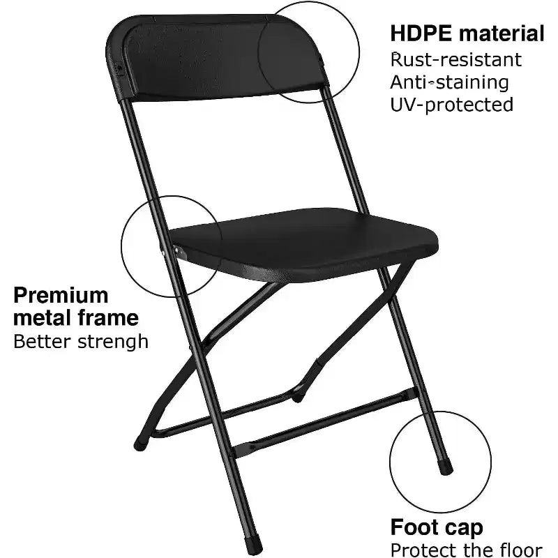 Chaise pliante en plastique, siège empilable portable avec cadre en acier, capacité de 159 kg pour bureau intérieur/extérieur, mariage, fête, cuisine, salle à manger