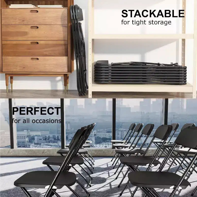 Chaise pliante en plastique, siège empilable portable avec cadre en acier, capacité de 159 kg pour bureau intérieur/extérieur, mariage, fête, cuisine, salle à manger